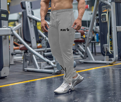 Plus91 Solid Men Silver Track Pants