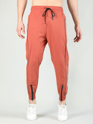 CHKOKKO Solid, Striped Men Orange Track Pants