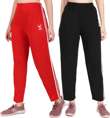 Clothmaster Solid, Striped Women Black, Red Track Pants