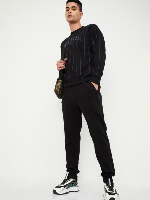 MAX Solid Men Black Track Pants