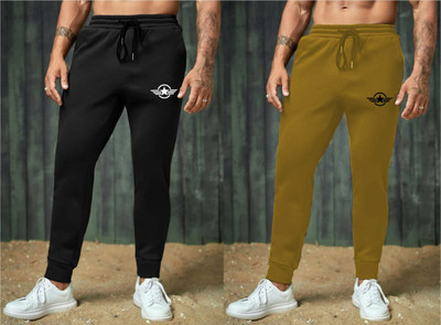 MAD BRO Solid Men Black, Beige Track Pants