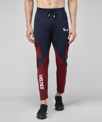 Veltick Colorblock Men Blue, Maroon Track Pants