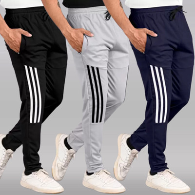 CLOWZED Striped Men Black, Grey, Blue Track Pants