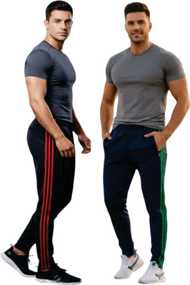 TRIFOX Solid, Striped Men Black, Dark Blue Track Pants