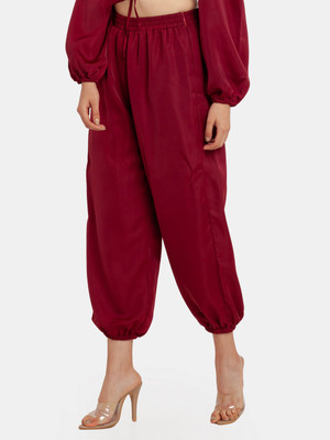 Zink London Solid Women Maroon Track Pants