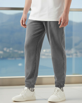 BEWAKOOF Washed Men Grey Track Pants