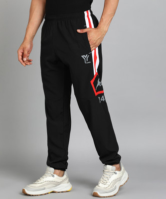 YUNEK Solid, Striped Men Black Track Pants