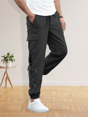 Jump Cuts Solid Men Grey Track Pants
