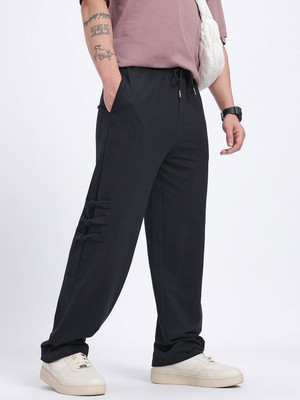 Glitchez Solid Men Black Track Pants