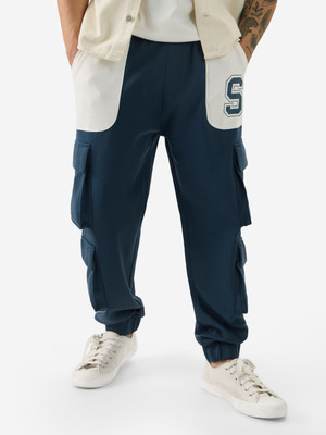 The Souled Store Graphic Print Men Blue Track Pants