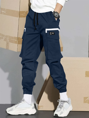 Jump Cuts Colorblock Men Dark Blue, White Track Pants