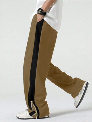 Jump Cuts Colorblock Men Brown Track Pants