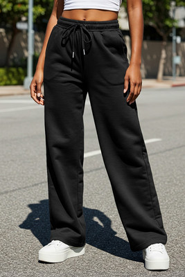 JUNEBERRY Solid Women Black Track Pants