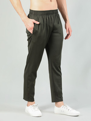 CHKOKKO Solid Men Dark Green Track Pants