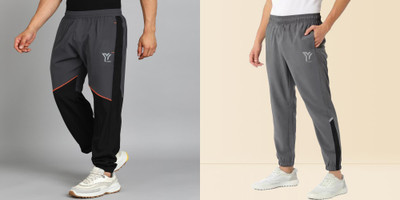 YUNEK Colorblock Men Grey, Black Track Pants