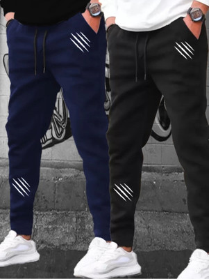 METRONAUT Printed Men Black, Dark Blue Track Pants