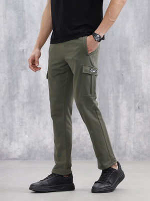WROGN Solid Men Green Track Pants