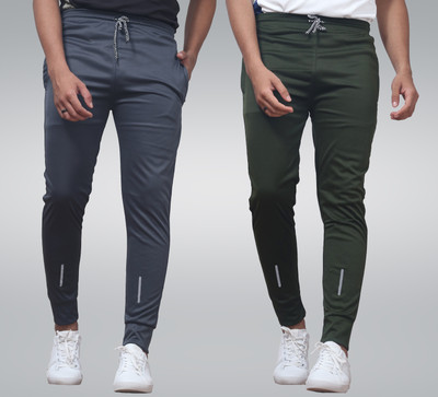 Cronix Solid Men Grey, Dark Green Track Pants