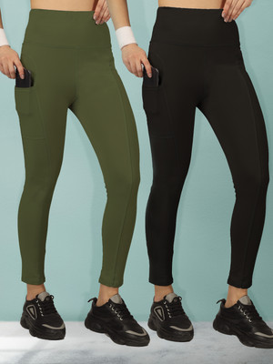BEYOGINI Solid Women Black, Green Tights