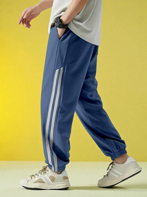 NIVEDANM Self Design Men Blue Track Pants