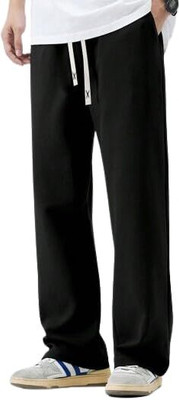 COMFORTABLY DUMB Solid Men Black Track Pants