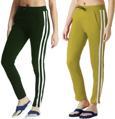 JSK Fashion Striped Women Dark Green, Yellow Track Pants