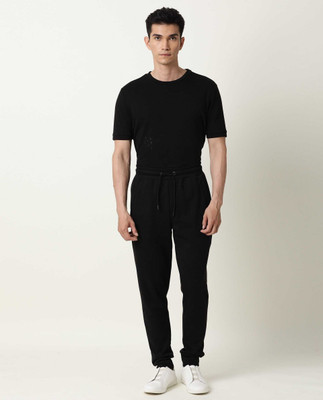 Rare Rabbit Solid Men Black Track Pants