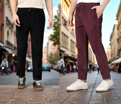 SB Trend Solid Men Black, Maroon Track Pants