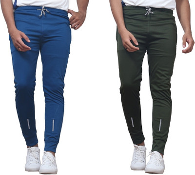 POPLENS Solid Men Blue, Dark Green Track Pants