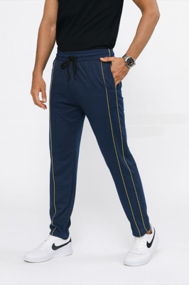 KNOTRIX Solid, Striped Men Dark Blue Track Pants