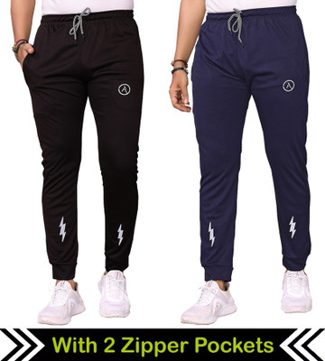 ANAND Printed Men Black, Dark Blue Track Pants