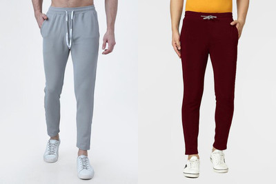 Retailmart Solid Men Grey, Maroon Track Pants