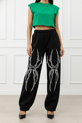 tedwoods Graphic Print Women Black Track Pants