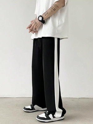 Flycollection Striped Men Black Track Pants