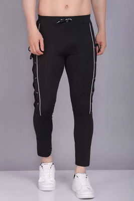 Plus Fitpro Self Design, Printed Men Black Track Pants