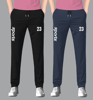 FLYZEN Solid Men Black, Dark Blue Track Pants