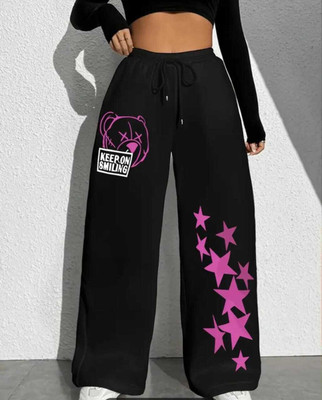 Lveorch Printed Women Black Track Pants