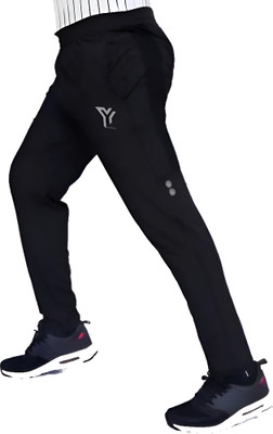YUNEK Solid Men Black Track Pants