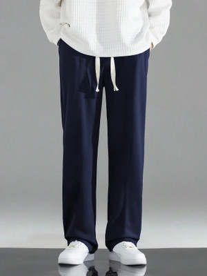 LIBJA Solid Men Dark Blue Track Pants