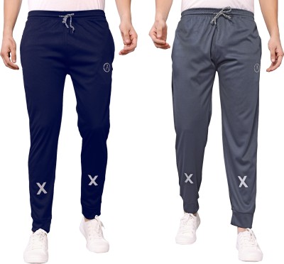 Anand Self Design Men Dark Blue, Grey Track Pants