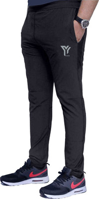 YUNEK Solid Men Black Track Pants