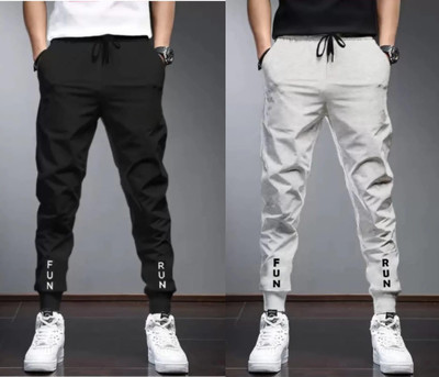 RUSKSUN Printed Men Black, Grey Track Pants