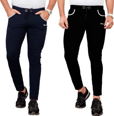 Manya Empire Solid Men Blue, Black Track Pants