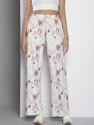 SASSAFRAS Printed Women White Track Pants