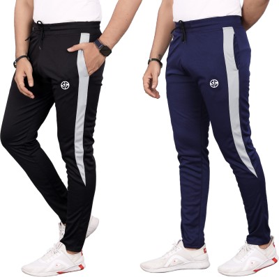 SilkGrid Solid Men Dark Blue, Black Track Pants