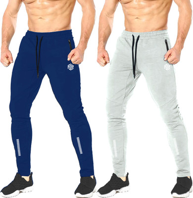 FLYZEN Self Design Men Beige, Blue Track Pants