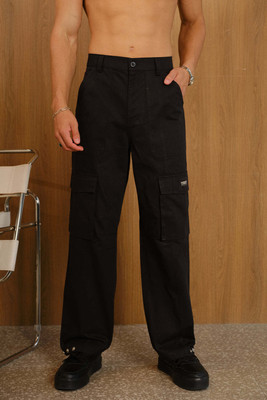 Bonkers Corner Self Design Men Black Track Pants