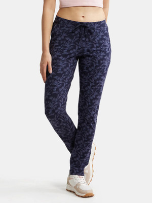 JOCKEY 1301 Super Combed Cotton Elastane Stretch Printed Women Blue Track Pants
