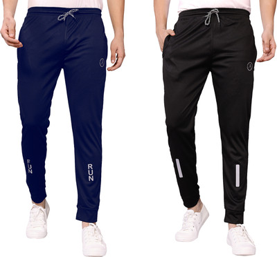 Kashvi Self Design Men Dark Blue, Black Track Pants