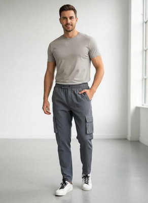 Hyraa Club Hyraa Club Cargo Night Track Pants for Men -Dark Grey Solid Men Grey Track Pants